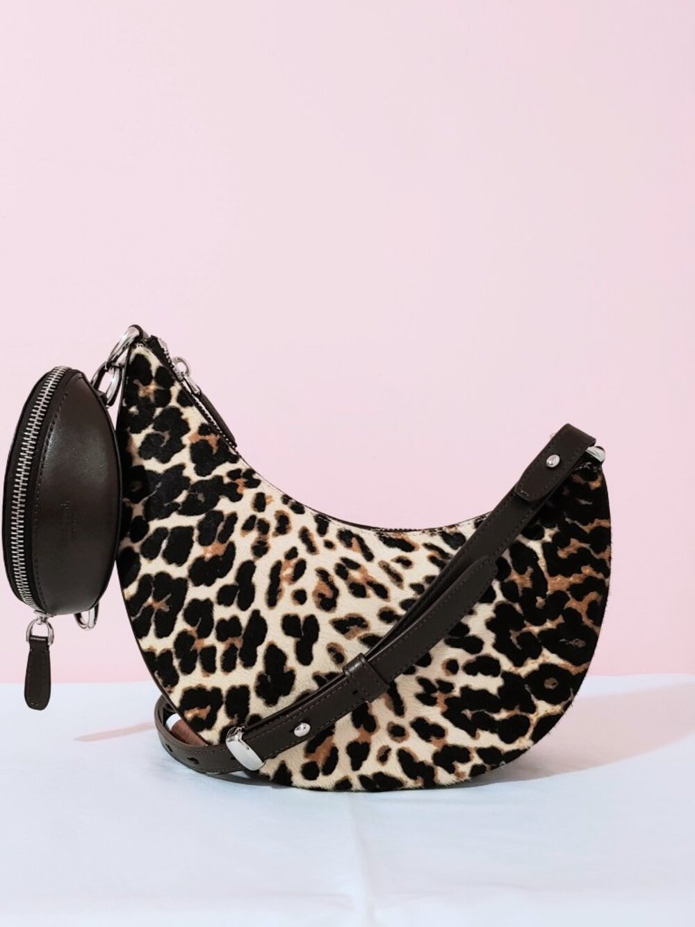 NEW Kate Spade Duo Bag in Leopard Haircalf Crossbody w/ Dark Brown leather trim - Picture 8 of 16